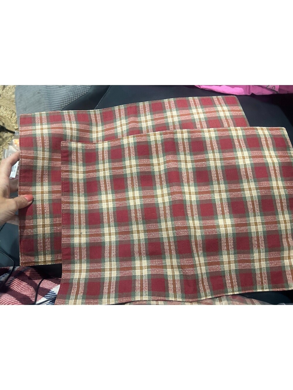 Longaberger 2 PK Placemats Fabric ORCHARD PARK Plaid 13” X 19”